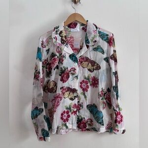 Kiyomi PJ Top Butterfly & Floral Button-Down size M Cotton & Silk